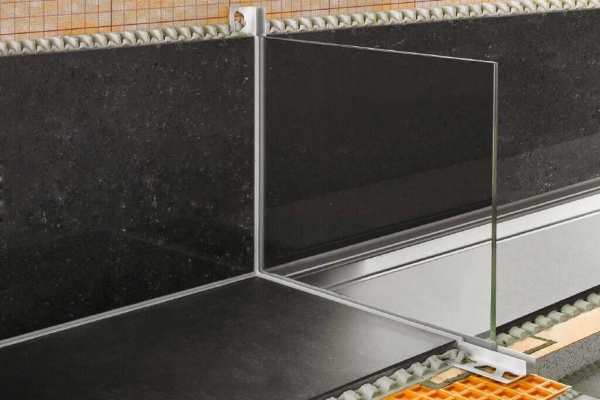 h2o.hu Deco csempe és üveg csatlakozásához padló és fal profil, Walk-In üvegfalhoz, zuhanyzóban, árnyékfuga falon