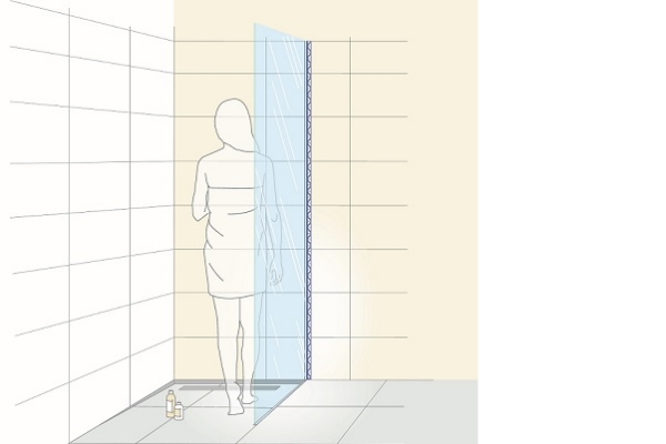 h2o.hu Dural Shower GKGW LED prfil Walk In üveglaprögzítő padló és fal profil, Walk-In üvegfalhoz, zuhanyzóban