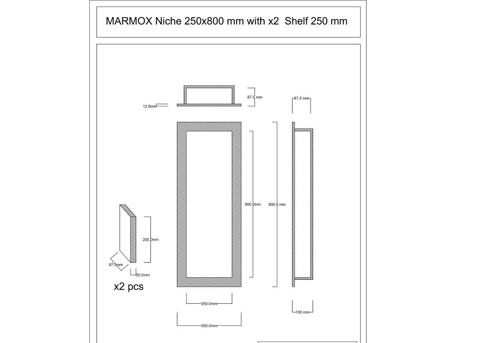 Marmox NIS NV2580 falfülke szigetelő mandzsettával +2 polc, Bm: 250x800x84mm