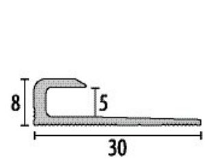 PF 802 U 5mm vastagsághoz SZEGÉLY/INDÍTÓ profil sima felülettel, F4 alumínium MATT EZÜST eloxált, H: 5/8 mm, B: 30 mm, L: 260 cm
