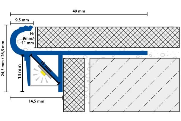 Dural FSTAE LED 110/250 FLORENTOSTEP-LED LÉPCSŐ profil, aluminium matt EZÜST eloxált, H: 11,0mm, L:250cm