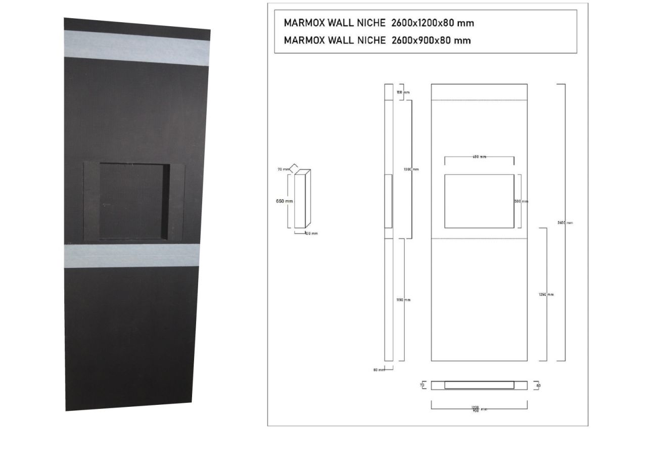 Marmox WALL NIS 900 fal és falfülke, Vtg: 80mm, Mag/Szél: 2600x900mm + 2 polc