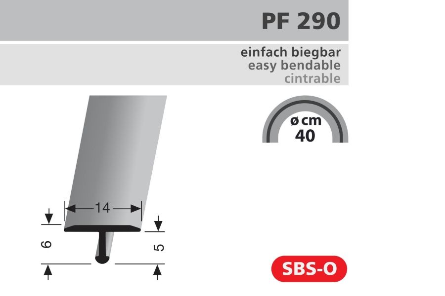 PF 290 ívesíthető T profil, F6 MATT BRONZ eloxált, Szél: 14mm, L: 250cm