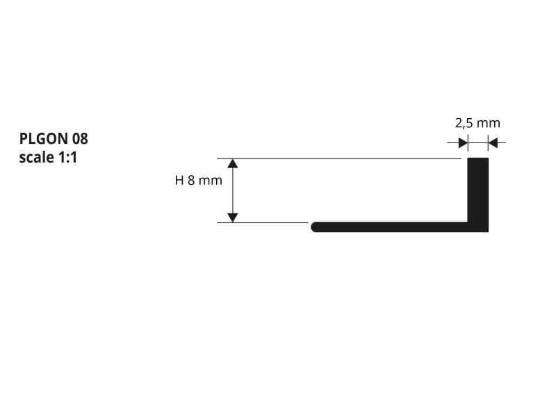 PRG PLGAN 08 CSISZOLHATÓ L-proﬁl alu NATÚR, Szél.: 2,5mm, H:8mm, L: 270cm