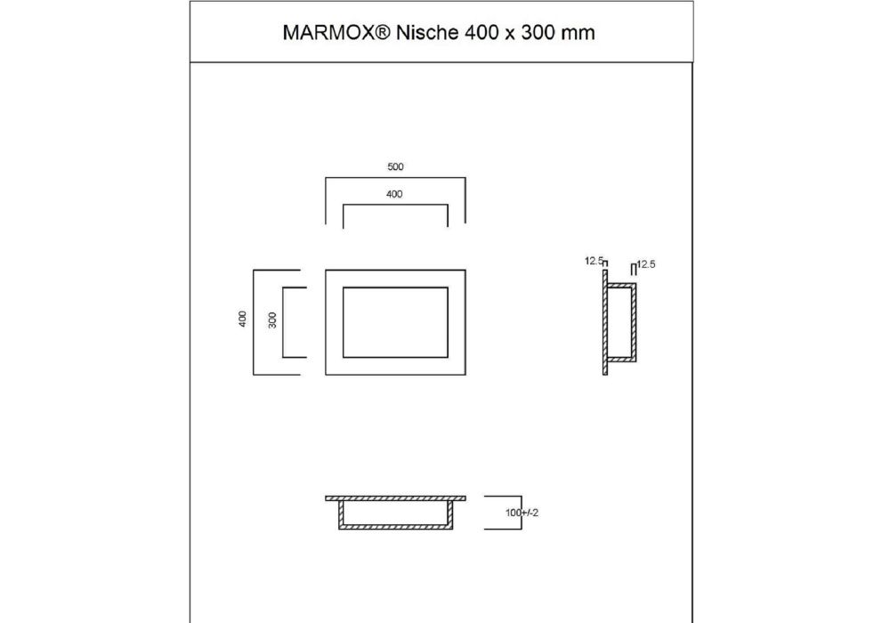 Marmox NIS NVM 4030 falfülke Marmoxan fehér acryl burkolattal, szigetelő mandzsettával, Bm: 400x300x84mm