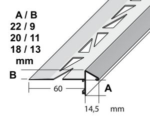 DUR BKAE130 Durabal BK teraszprofil, aluminium MATT EZÜST eloxált, H1: 13mm, H2: 22mm, L: 300cm