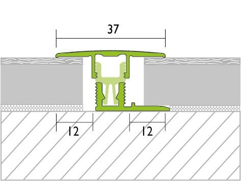 PRO 31024 ProcoverClip ÁTMENETI profil, műanyag és alumínium imitált ROZSDAMENTES ACÉL eloxált, KLIKK rögzítés, H: 7-18mm, Szél: 37mm, L: 90cm